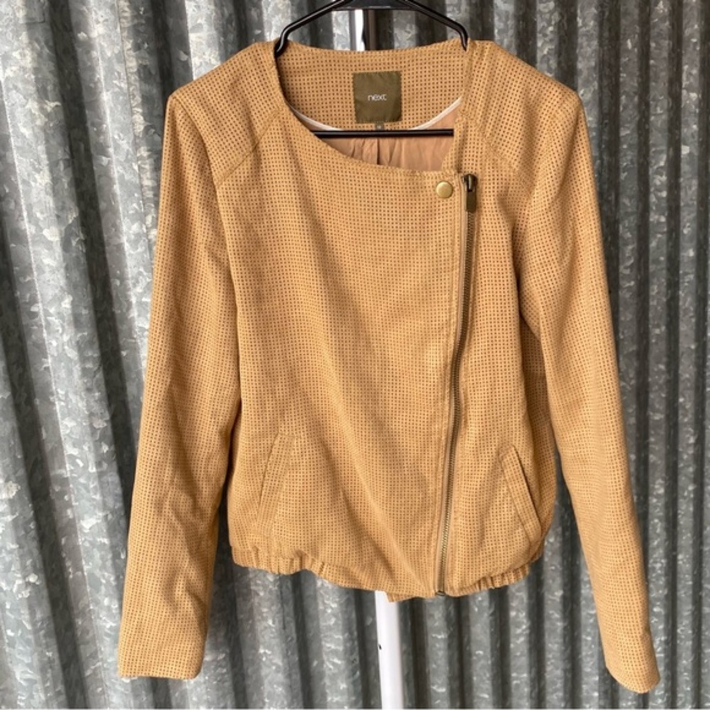 NEXT Camel Tan Faux Suede Moto Jacket Size 12